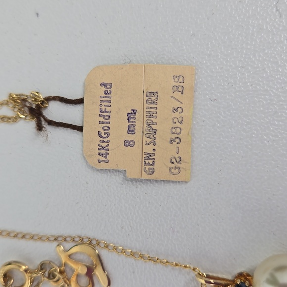 Danecraft 14K Gold Filled 8mm Pearl Genuine Sapphires - Picture 7 of 8